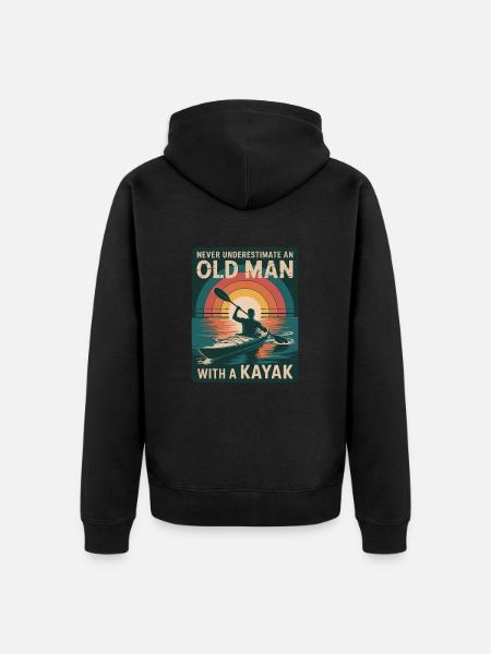 Never Underestimate an Old Man with a Kayak - Unisex Premium Organic Zip Hoodie - black