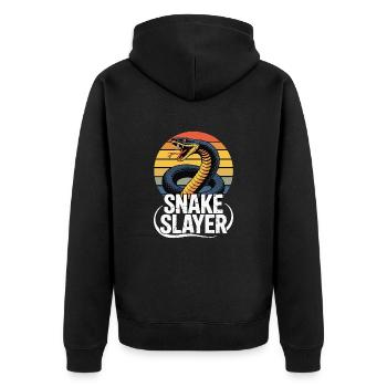 Snake hunter – Retro Schlange Design - Unisex Premium Bio Zip Hoodie - Schwarz - Hinten - Nico (187cm)