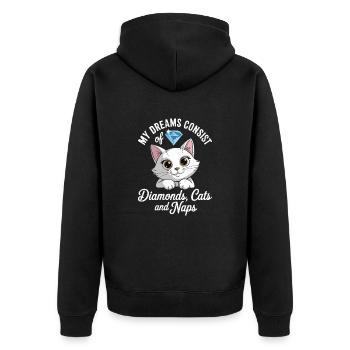Dreams are made of diamonds, cats, naps - Unisex Premium Organic Zip Hoodie - black - Back - Nico (187cm)