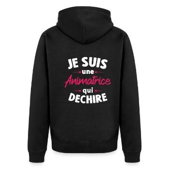 Je suis une Animatrice qui déchire - Veste à capuche bio Premium Unisexe - noir - Dos - Nico (187cm)