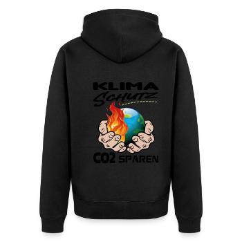 Klimawandel Klimakatastrophe CO2 sparen - Unisex Premium Bio Zip Hoodie - Schwarz - Hinten - Nico (187cm)