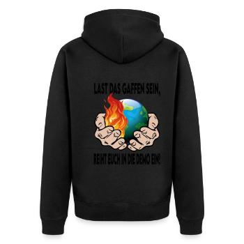 Klimawandel Klimakatastrophe Demostration - Unisex Premium Bio Zip Hoodie - Schwarz - Hinten - Nico (187cm)