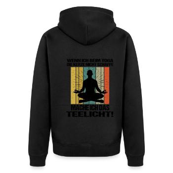 Sprüche Yoga Mann Kerze Teelicht - Unisex Premium Bio Zip Hoodie - Schwarz - Hinten - Nico (187cm)