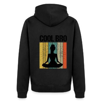 Sprüche Yoga Frau Cool Bro Bruder - Unisex Premium Bio Zip Hoodie - Schwarz - Hinten - Nico (187cm)