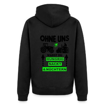 Bauer Hungrig Nackt Nüchtern Protest - Unisex Premium Bio Zip Hoodie - Schwarz - Hinten - Nico (187cm)