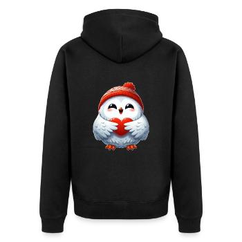 Schneeeule Herz Liebe Valentinstag Design - Unisex Premium Bio Zip Hoodie - Schwarz - Hinten - Nico (187cm)