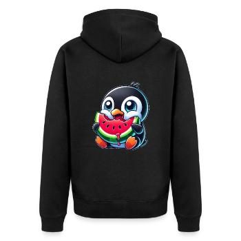 Süßer Pinguin Cartoon Wassermelone Sommer - Unisex Premium Bio Zip Hoodie - Schwarz - Hinten - Nico (187cm)