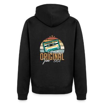 Original Juni 1984 geboren Jahrgang 1984 Retro - Unisex Premium Bio Zip Hoodie - Schwarz - Hinten - Nico (187cm)