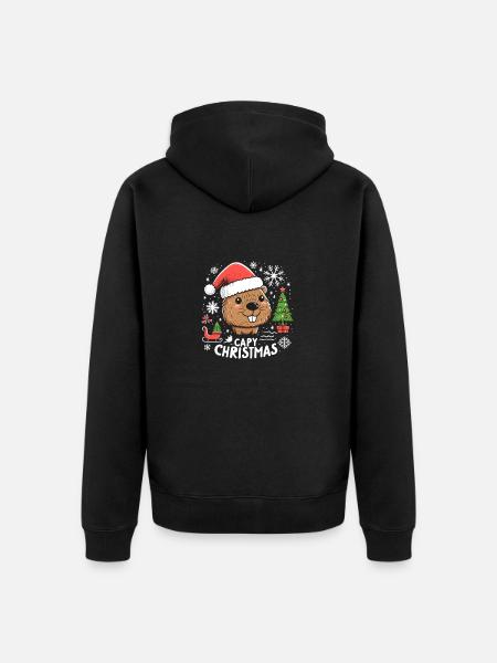 Capybara Christmas Tree Santa Claus - Unisex Premium Organic Zip Hoodie - black