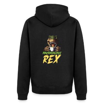 Matcha Tea Lover Matcha Sayings T-Rex Dino - Unisex Premium Organic Zip Hoodie - black - Back - Nico (187cm)