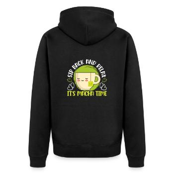 Matcha Tee Liebhaber Matcha Sprüche Tee Zeit - Unisex Premium Bio Zip Hoodie - Schwarz - Hinten - Nico (187cm)