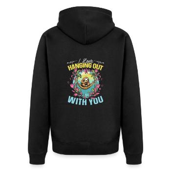 Valentinstag-Geschenk 14. Februar Süsses Faultier - Unisex Premium Bio Zip Hoodie - Schwarz - Hinten - Nico (187cm)