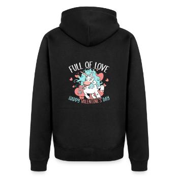 Valentinstag Geschenk 14. Februar süsses Einhorn - Unisex Premium Bio Zip Hoodie - Schwarz - Hinten - Nico (187cm)
