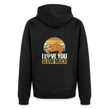 Valentinstag-Geschenk 14. Februar Süsses Faultier - Unisex Premium Bio Zip Hoodie - Schwarz - Hinten - Nico (187cm)