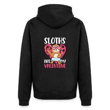 Valentinstag-Geschenk 14. Februar Süsses Faultier - Unisex Premium Bio Zip Hoodie - Schwarz - Hinten - Nico (187cm)