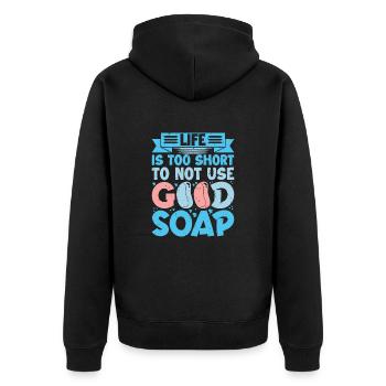 Hausgemachte Seife Haus-Frau Hobby Basteln - Unisex Premium Bio Zip Hoodie - Schwarz - Hinten - Nico (187cm)