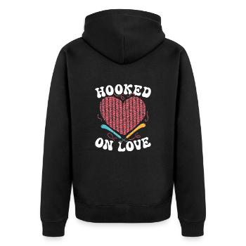 14. Februar Valentinstag Häkeln Stricken Nähen - Unisex Premium Bio Zip Hoodie - Schwarz - Hinten - Nico (187cm)