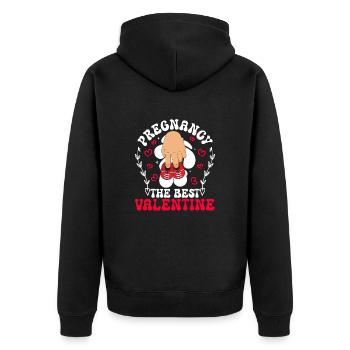 Ankündigung Schwangerschaft Valentinstag Baby - Unisex Premium Bio Zip Hoodie - Schwarz - Hinten - Nico (187cm)