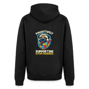 Autismus-Mops Autistischer Hundeliebhaber - Unisex Premium Bio Zip Hoodie - Schwarz - Hinten - Nico (187cm)
