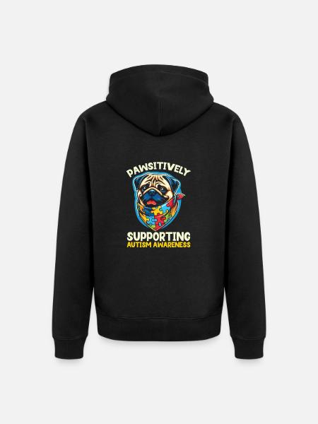 Autism Pug Autistic Dog Lover - Unisex Premium Organic Zip Hoodie - black