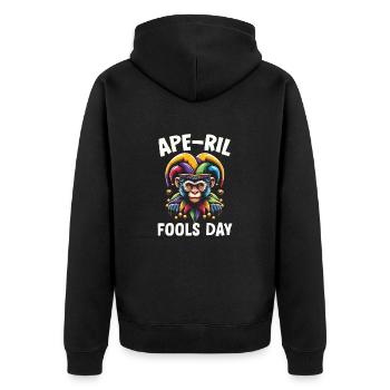Aprilscherz 1. April Witz Affe - Unisex Premium Bio Zip Hoodie - Schwarz - Hinten - Nico (187cm)