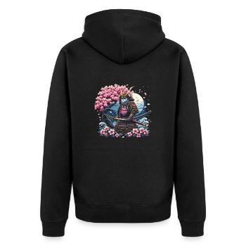 Katzenliebhaberin Japanische Kunst Samurai - Unisex Premium Bio Zip Hoodie - Schwarz - Hinten - Nico (187cm)
