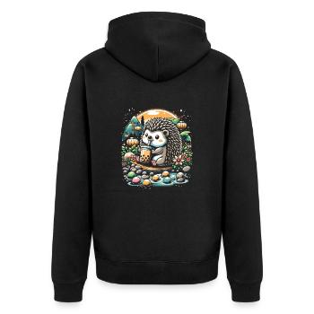 Funny Boba Tea Lover Bubble Tea Drink Hedgehog - Unisex Premium Organic Zip Hoodie - black - Back - Nico (187cm)