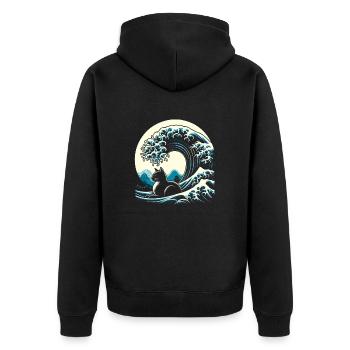 Surfing Cat The big wave off Kanagawa Surfer - Unisex Premium Organic Zip Hoodie - black - Back - Nico (187cm)