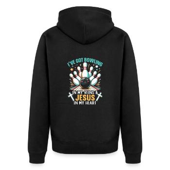 Lustige Bowlingkugel-bowlingbahn-splinte Sport - Unisex Premium Bio Zip Hoodie - Schwarz - Hinten - Nico (187cm)
