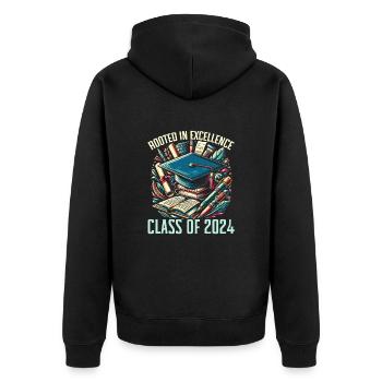 Schwarze Abschluss-afroamerikaner-klasse 2024 - Unisex Premium Bio Zip Hoodie - Schwarz - Hinten - Nico (187cm)