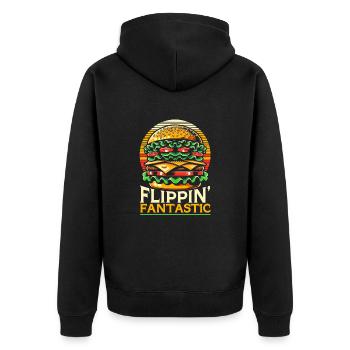 Hamburger-fast-food-burger-liebhaber-feinschmecker - Unisex Premium Bio Zip Hoodie - Schwarz - Hinten - Nico (187cm)