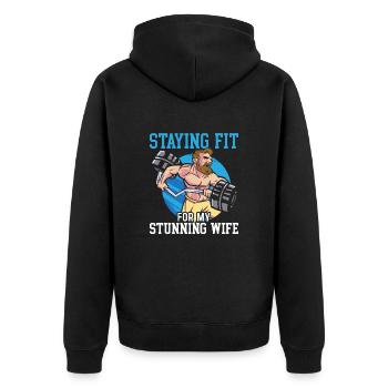 Lustiger Ehemann, Motivation, Bodybuilder, Lachen, - Unisex Premium Bio Zip Hoodie - Schwarz - Hinten - Nico (187cm)