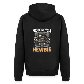 Lustiger Motorradliebhaber, Der Motorrad Fährt. - Unisex Premium Bio Zip Hoodie - Schwarz - Hinten - Nico (187cm)