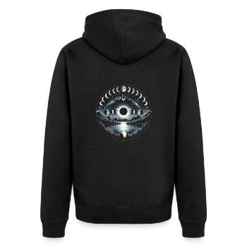 Mondphasen Symbol Astronomie Astrologie Vollmond - Unisex Premium Bio Zip Hoodie - Schwarz - Hinten - Nico (187cm)