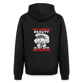 Lustiger Ehemann, Motivation, Bodybuilder, Lachen, - Unisex Premium Bio Zip Hoodie - Schwarz - Hinten - Nico (187cm)