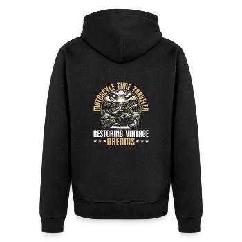 Lustiger Motorradliebhaber, Der Motorrad Fährt. - Unisex Premium Bio Zip Hoodie - Schwarz - Hinten - Nico (187cm)