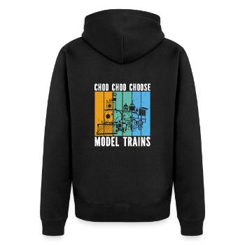 Vintage Modelleisenbahn - Unisex Premium Bio Zip Hoodie - Schwarz - Hinten - Nico (187cm)