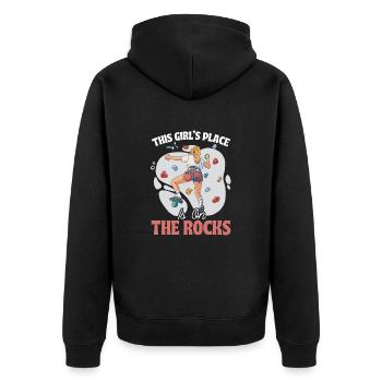 Boulder Mädchen Bouldern Klettern Geschenk - Unisex Premium Bio Zip Hoodie - Schwarz - Hinten - Nico (187cm)