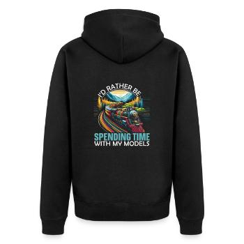 Modelleisenbahn-modelleisenbahn-liebhaber - Unisex Premium Bio Zip Hoodie - Schwarz - Hinten - Nico (187cm)
