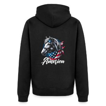 American Horse Lover Usa Flagge Amerika Vierte Von - Unisex Premium Bio Zip Hoodie - Schwarz - Hinten - Nico (187cm)
