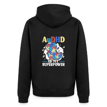 Audhd-behinderung er Autismus Adhs - Unisex Premium Bio Zip Hoodie - Schwarz - Hinten - Nico (187cm)