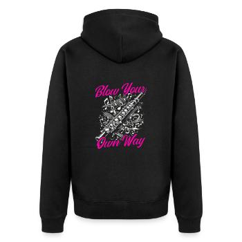 Flötenspieler, Flötist, Musiker, - Unisex Premium Bio Zip Hoodie - Schwarz - Hinten - Nico (187cm)