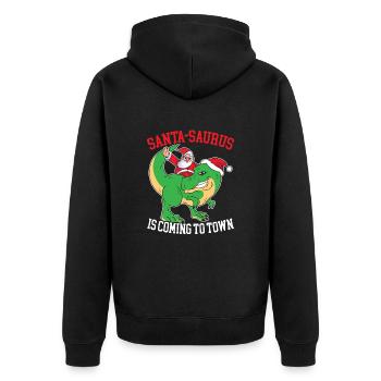 Dinosaur Christmas Tree, Santa Claus, - Unisex Premium Organic Zip Hoodie - black - Back - Nico (187cm)