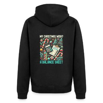 Lustiger Weihnachtsbuchhalter Weihnachtsmann - Unisex Premium Bio Zip Hoodie - Schwarz - Hinten - Nico (187cm)