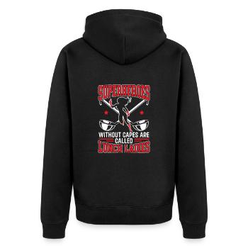 Lunch Lady, School Canteen Worker, Dinner Lady - Unisex Premium Organic Zip Hoodie - black - Back - Nico (187cm)