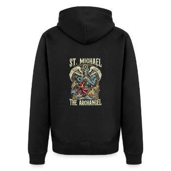 Saint Michel Archange Prière Catholique - Veste à capuche bio Premium Unisexe - noir - Dos - Nico (187cm)