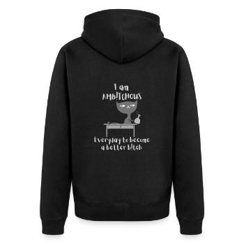 Woman Ambitious Funny Cat - Unisex Premium Organic Zip Hoodie - black - Back - Nico (187cm)