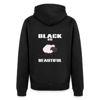 schwarzes schaf juneteenth black-power schwarz - Unisex Premium Bio Zip Hoodie - Schwarz - Hinten - Nico (187cm)