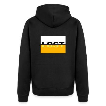 lost kein plan digga verpeilt und jung - Unisex Premium Bio Zip Hoodie - Schwarz - Hinten - Nico (187cm)