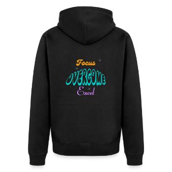 Fucus, Overcome, Excel typography - Unisex Premium Organic Zip Hoodie - black - Back - Nico (187cm)